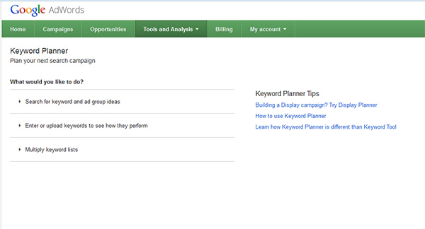 how to use google keywords planner tool